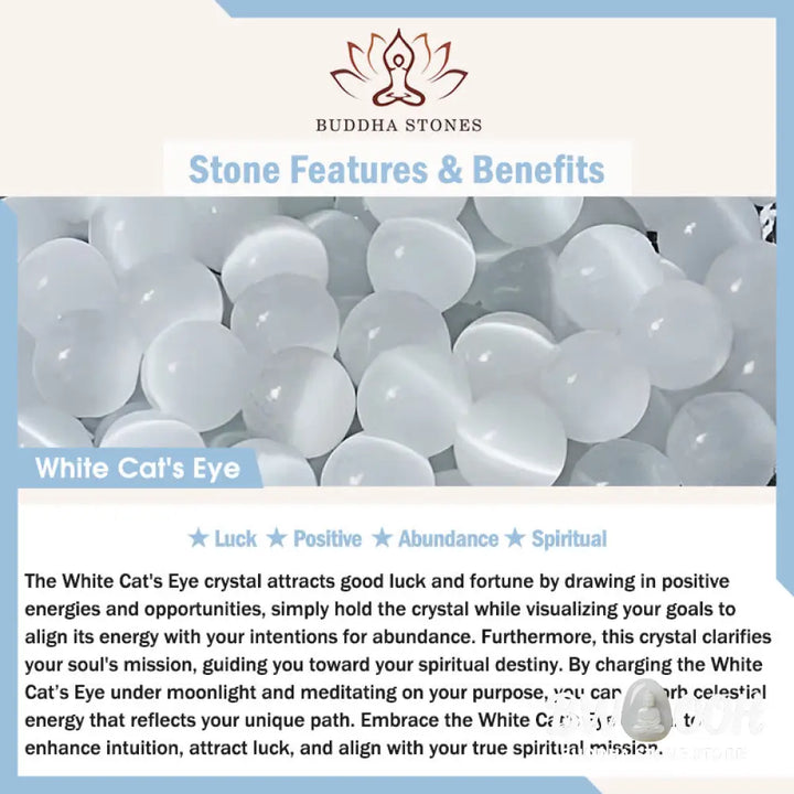 BWOOOH 925 Sterling Silver Natural Peach Blossom White Cat’s Eye Positive Bracelet - White Cat’s Eye(Wrist