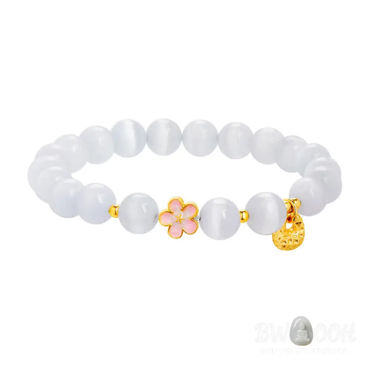 BWOOOH 925 Sterling Silver Natural Peach Blossom White Cat’s Eye Positive Bracelet - White Cat’s Eye(Wrist