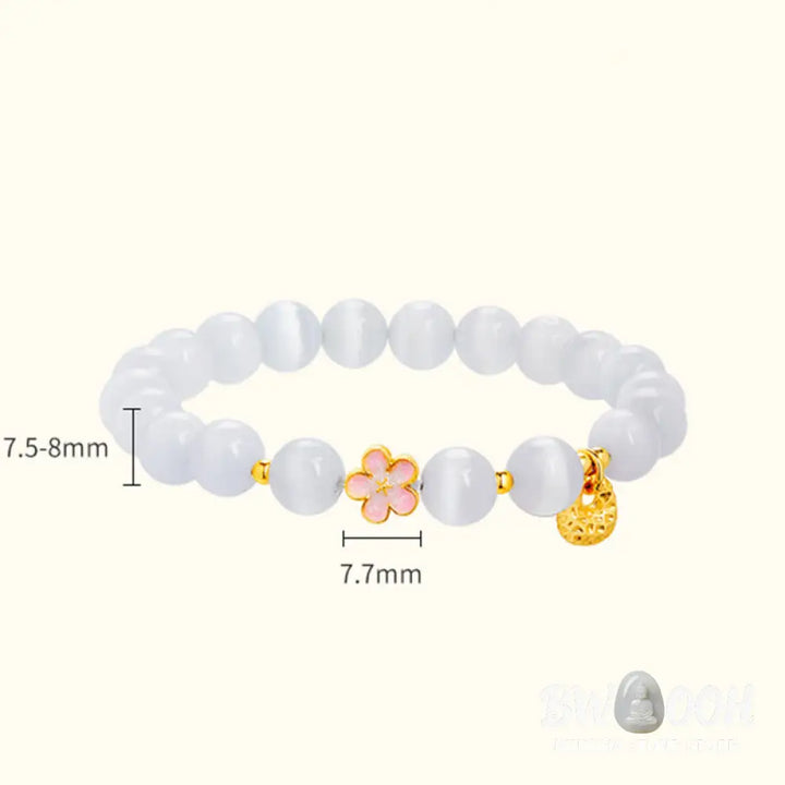 BWOOOH 925 Sterling Silver Natural Peach Blossom White Cat’s Eye Positive Bracelet - White Cat’s Eye(Wrist