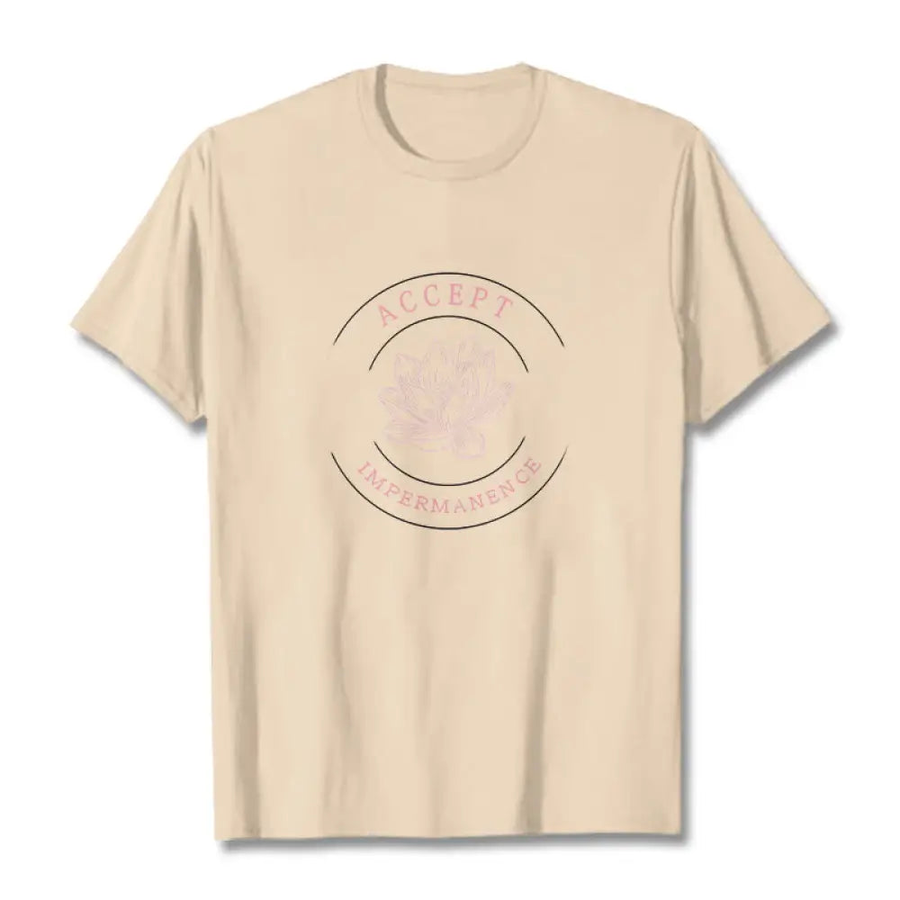 BWOOOH Lotus Accept Impermanence Cotton Tee T-shirt - Bisque / S - T-Shirts
