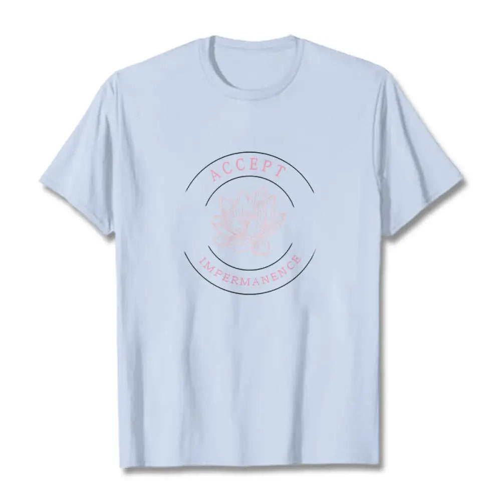 BWOOOH Lotus Accept Impermanence Cotton Tee T-shirt - LightCyan / S - T-Shirts