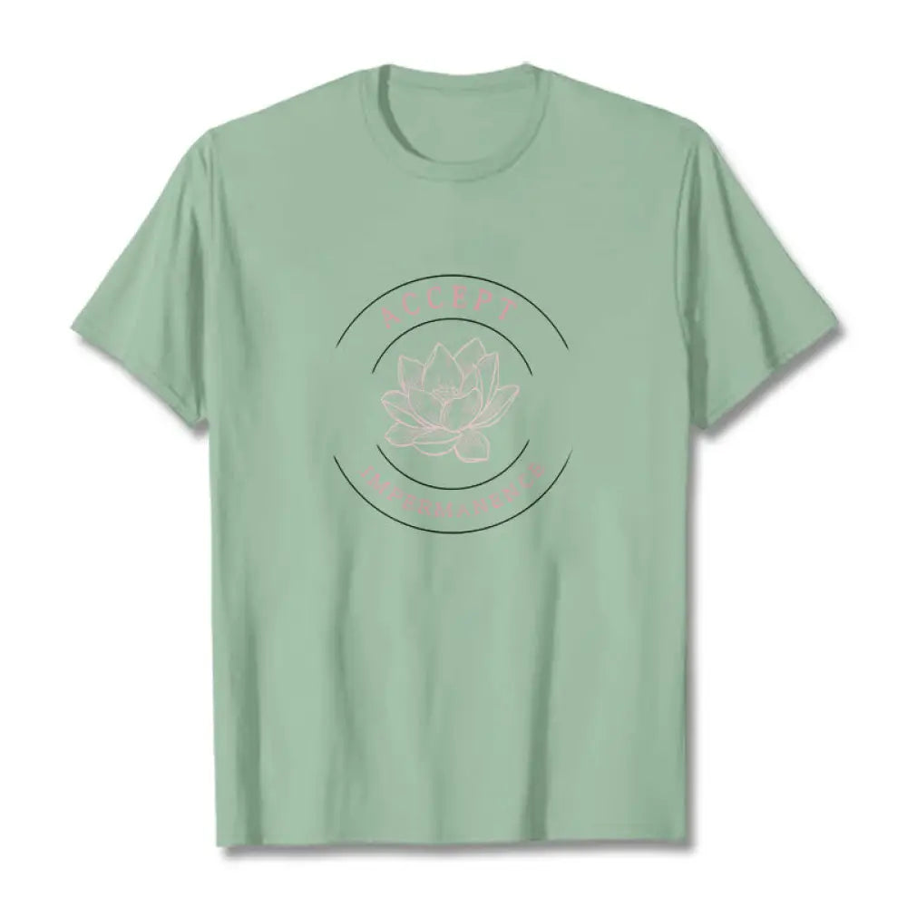 BWOOOH Lotus Accept Impermanence Cotton Tee T-shirt - PaleGreen / S - T-Shirts