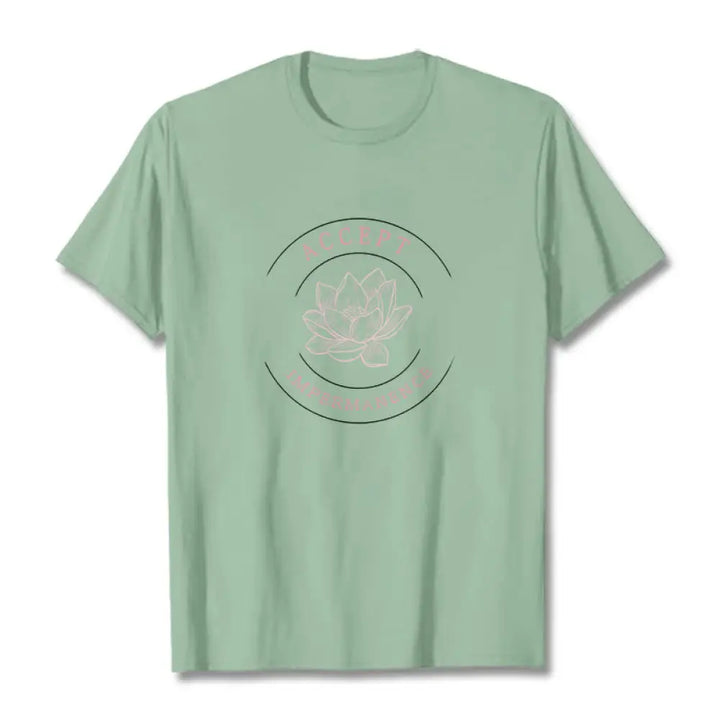 BWOOOH Lotus Accept Impermanence Cotton Tee T-shirt - PaleGreen / S - T-Shirts