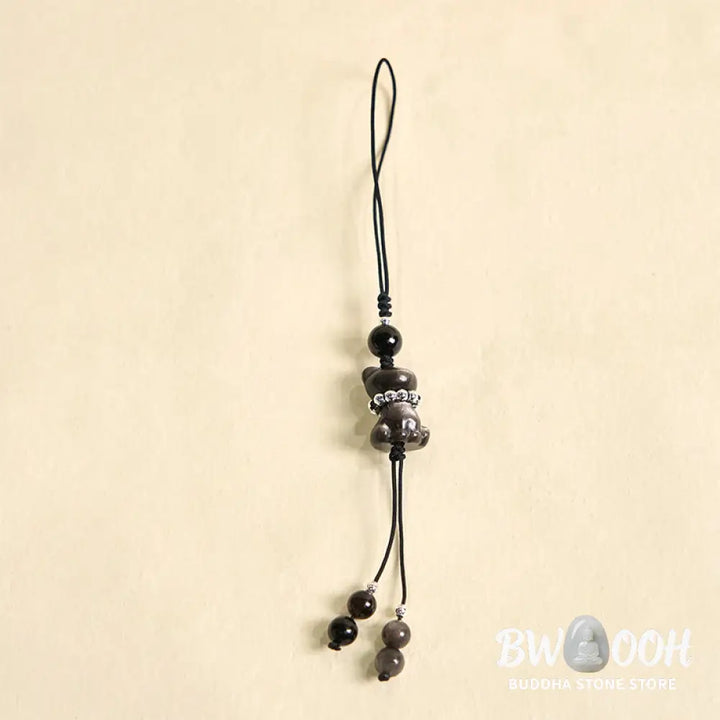 BWOOOH Natural Silver Sheen Obsidian Noble Kitten Cat Soothing Phone Hanging Decoration - Silver Sheen Obsidian - Phone