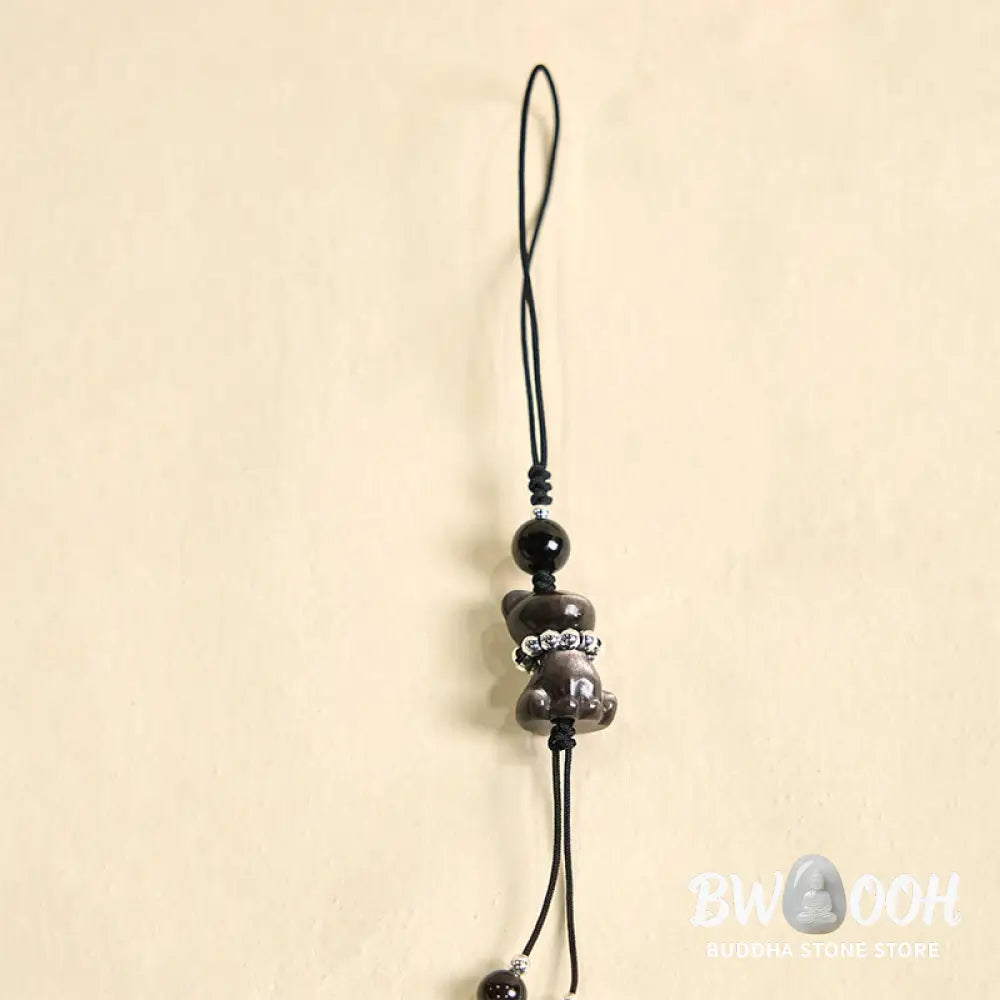 BWOOOH Natural Silver Sheen Obsidian Noble Kitten Cat Soothing Phone Hanging Decoration - Silver Sheen Obsidian - Phone