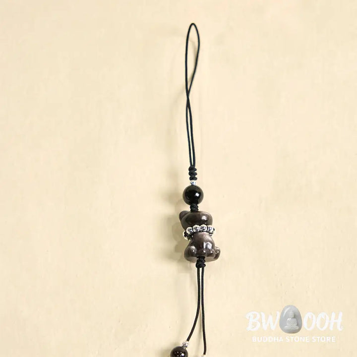 BWOOOH Natural Silver Sheen Obsidian Noble Kitten Cat Soothing Phone Hanging Decoration - Silver Sheen Obsidian - Phone
