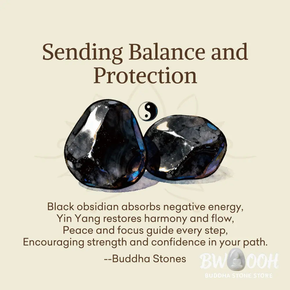 Buddha Stones ’Sending Balance and Protection’ Obsidian Yin Yang Necklace Includes Gift Message Card - BWOOOH