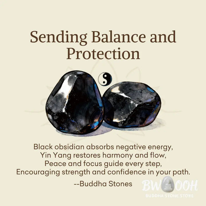Buddha Stones ’Sending Balance and Protection’ Obsidian Yin Yang Necklace Includes Gift Message Card - BWOOOH