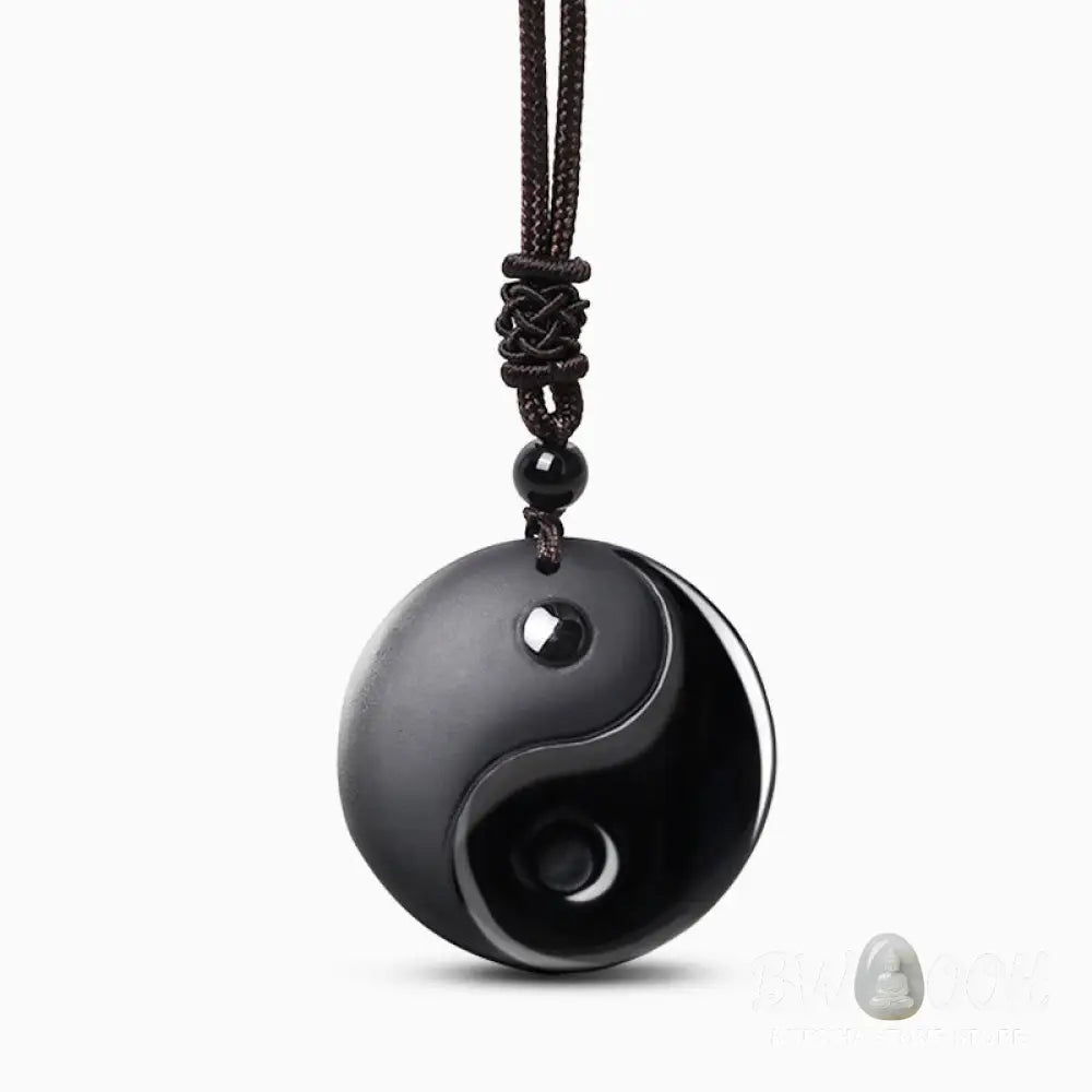 Buddha Stones ’Sending Balance and Protection’ Obsidian Yin Yang Necklace Includes Gift Message Card - BWOOOH