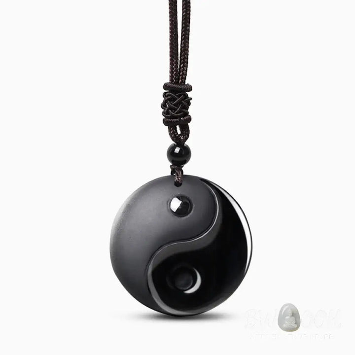 Buddha Stones ’Sending Balance and Protection’ Obsidian Yin Yang Necklace Includes Gift Message Card - BWOOOH