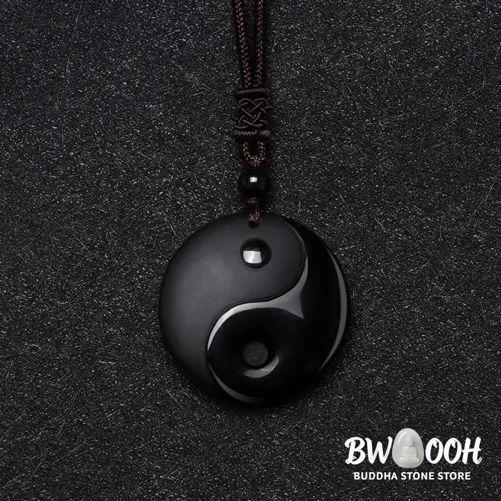 Buddha Stones ’Sending Balance and Protection’ Obsidian Yin Yang Necklace Includes Gift Message Card - BWOOOH
