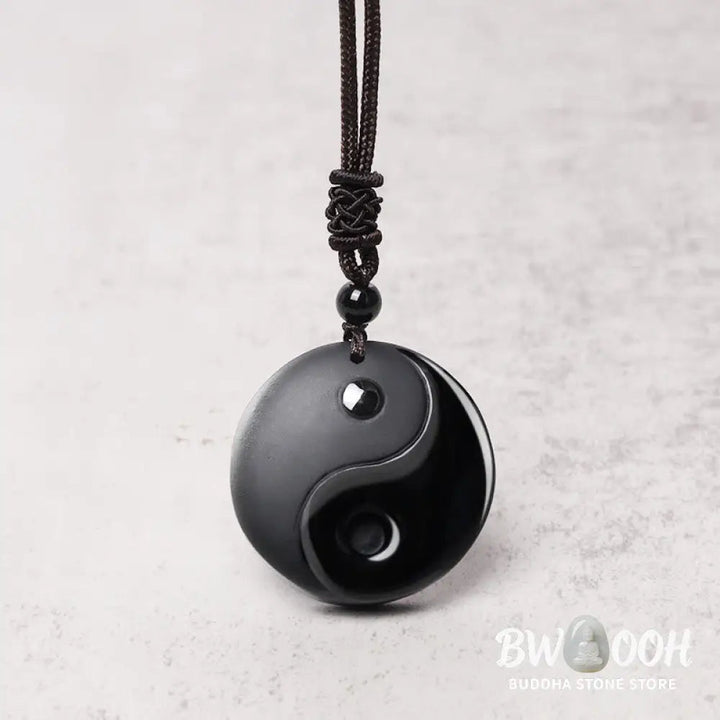 Buddha Stones ’Sending Balance and Protection’ Obsidian Yin Yang Necklace Includes Gift Message Card - BWOOOH