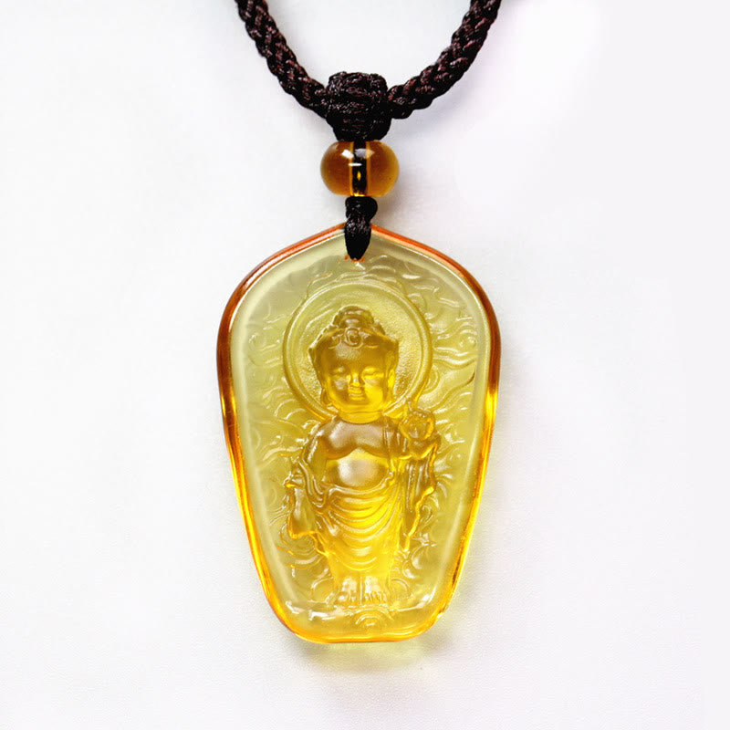 BWOOOH Tibetan Buddha Liuli Crystal Serenity Necklace Pendant