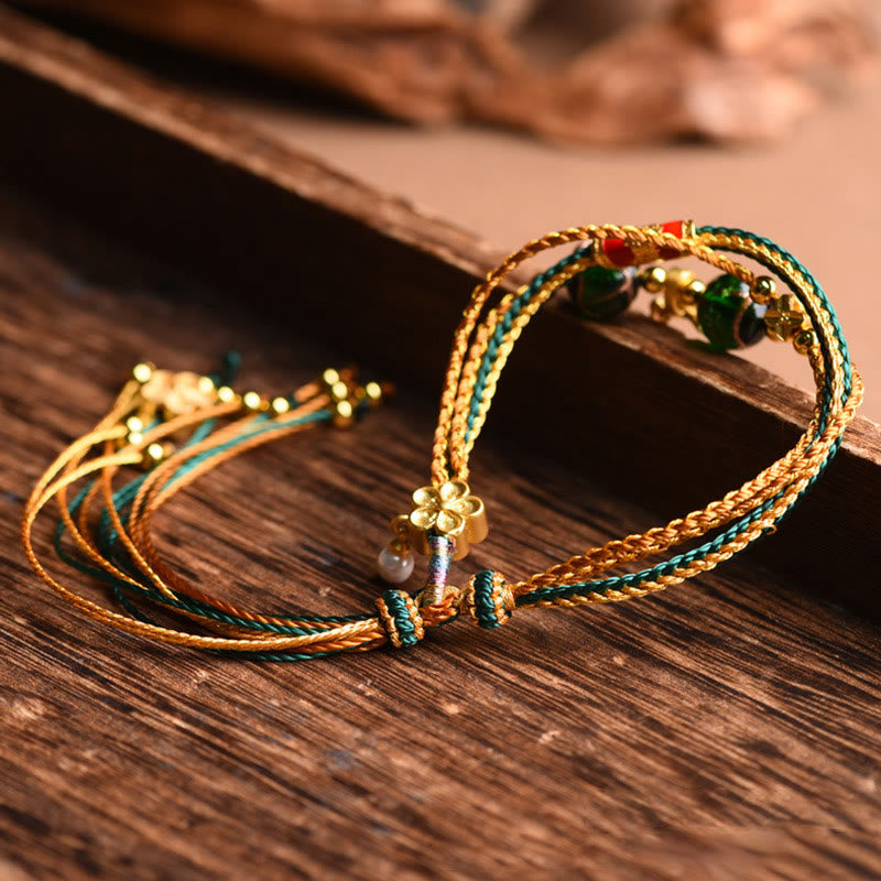 BWOOOH Tibetan Handmade Rope Liuli Glass Bead Braided Multilayered Healing Bracelet