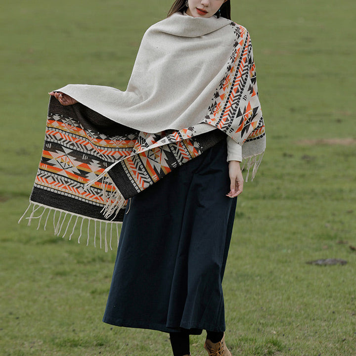 BWOOOH Tibetan Shawl Colorful Geometry Winter Cozy Travel