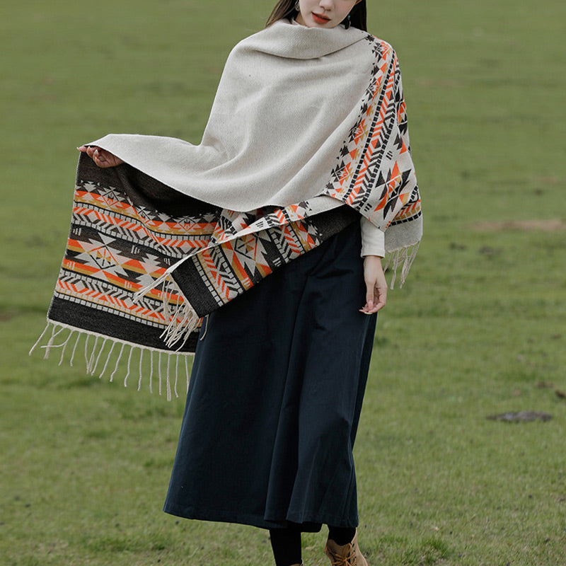 BWOOOH Tibetan Shawl Colorful Geometry Winter Cozy Travel