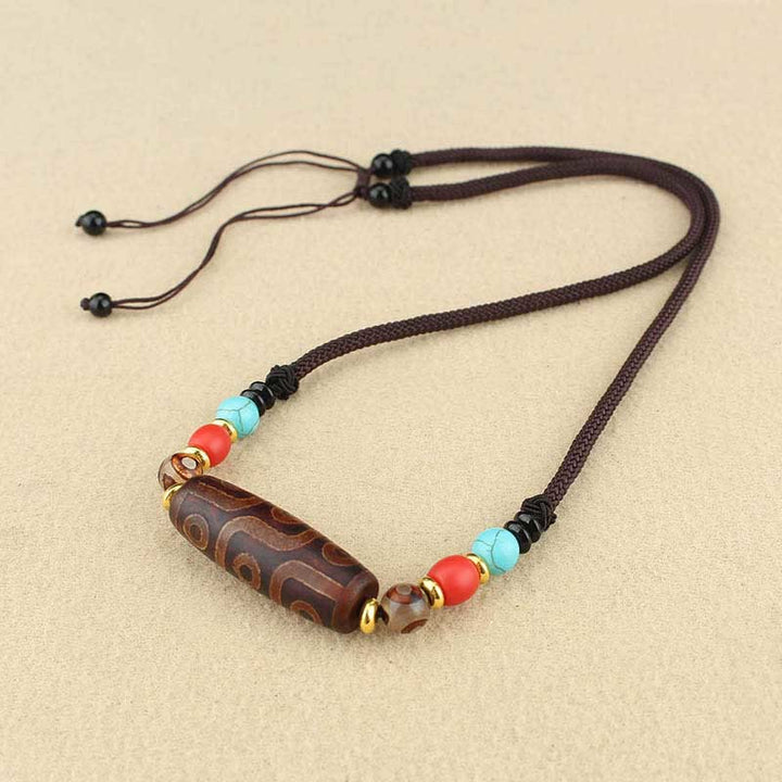 BWOOOH Tibetan Nine-Eye Dzi Bead Three-eyed Dzi Bead Protection String Necklaces Pendant