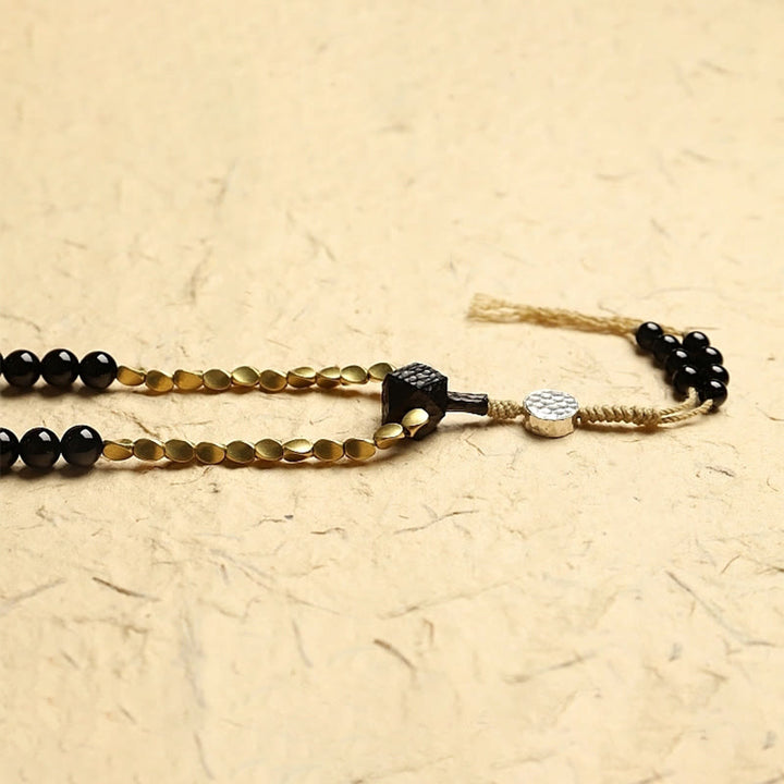Buddha Stones Tibetan 108 Mala Beads Black Onyx Three-eyed Dzi Beads Protection Bracelet