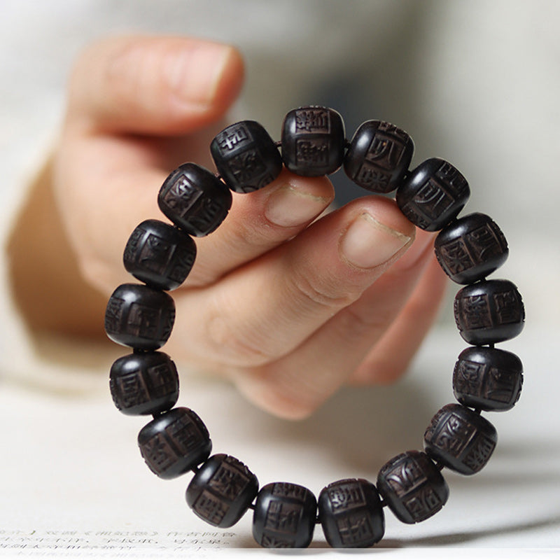 BWOOOH Tibet Ebony Wood Om Mani Padme Hum Engraved Balance Bracelet