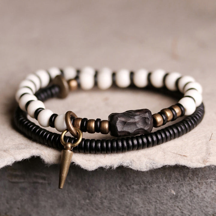 BWOOOH Bone Beads Ebony Wood Copper Strength Couple Bracelet