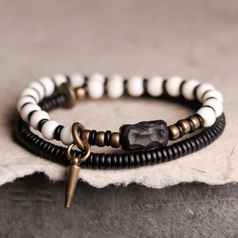 BWOOOH Bone Beads Ebony Wood Copper Strength Couple Bracelet