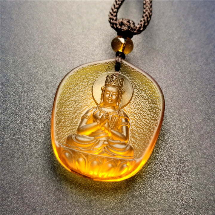 BWOOOH Chinese Zodiac Natal Buddha Blessing Liuli Crystal Compassion Necklace Pendant