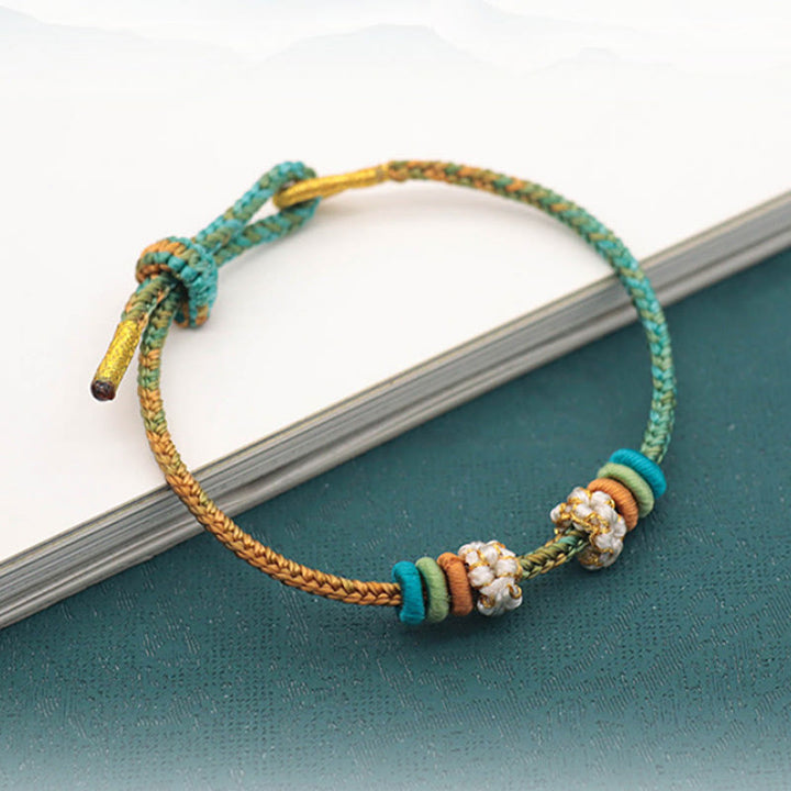 BWOOOH Handmade Eight Thread Peace Knot Peach Blossom Knot Luck Rope Braided Bracelet