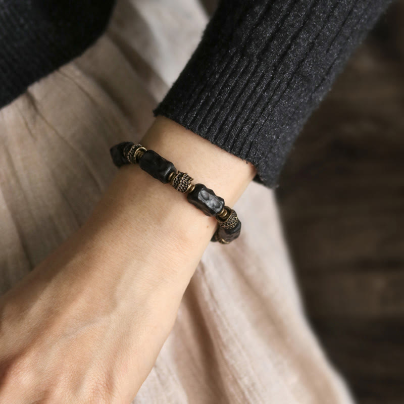 BWOOOH Tibetan Ebony Wood Copper Calm Peace Bracelet | natural stone spiritual bracelet for healing and mindful living