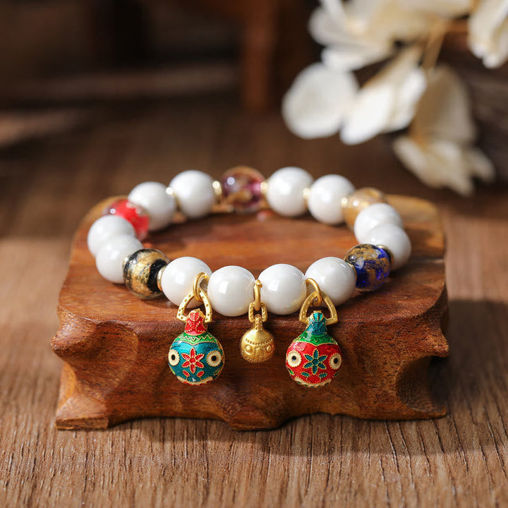 BWOOOH Gold Swallowing Beast Family Charm Liuli Glass Colorful Porcelain Bead Luck Bracelet