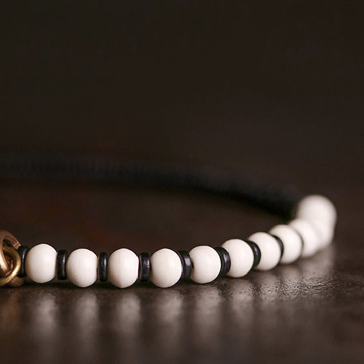 BWOOOH Bone Beads Ebony Wood Copper Strength Couple Bracelet