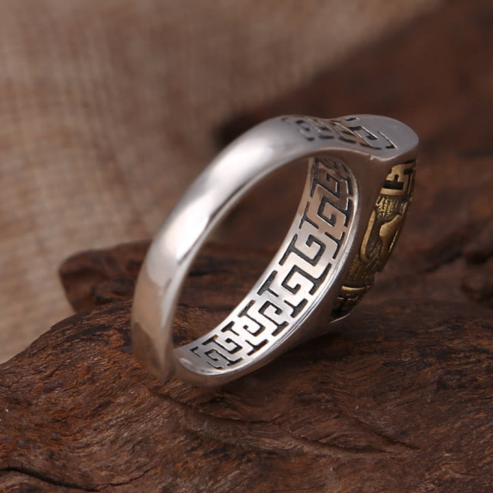 BWOOOH Tibet Om Mani Padme Hum Carved Design Purity Rotatable Ring