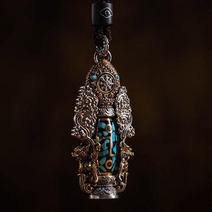 Buddha Stones Tibetan Nine-Eye Dzi Bead Turquoise Buddha Wealth Rotation Necklace (Extra 30% Off | USE CODE: FS30)