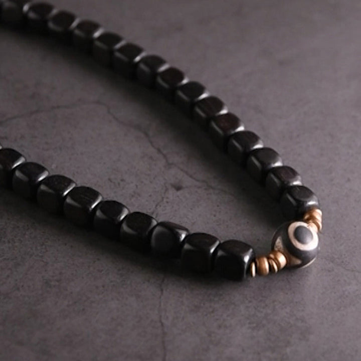 BWOOOH Ebony Wood Dzi Bead Copper Peace Couple Bracelet