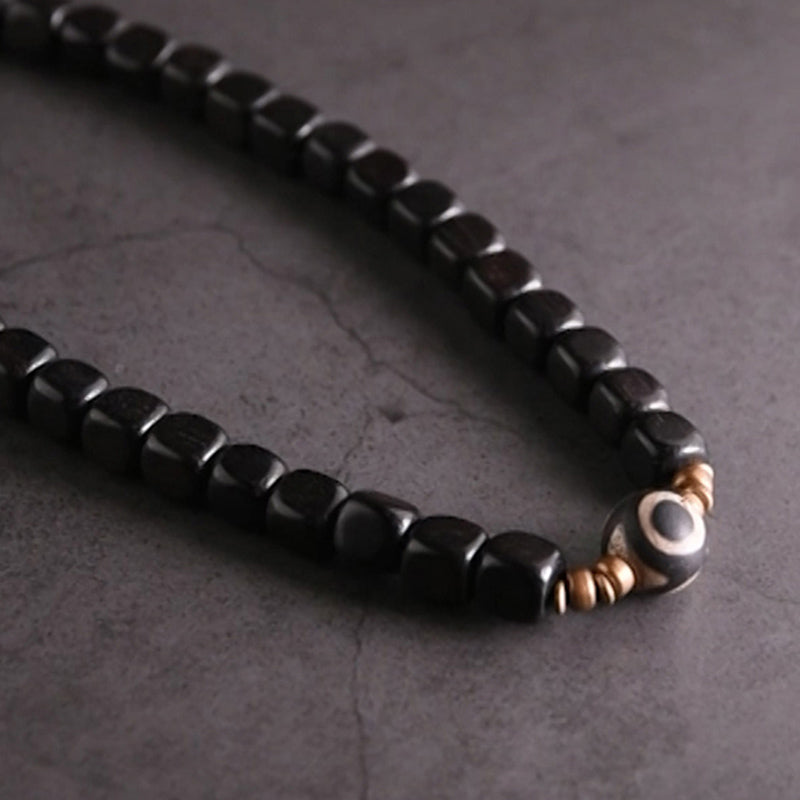 BWOOOH Ebony Wood Dzi Bead Copper Peace Couple Bracelet