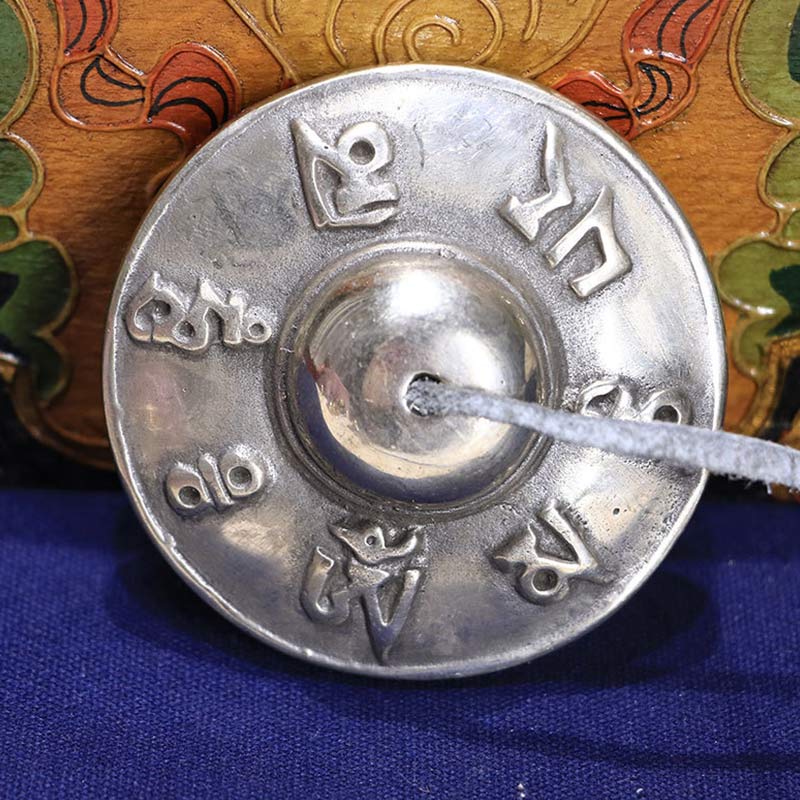 BWOOOH Tibetan Tingsha Bell Six True Words White Copper Healing Decoration | White Copper Tibetan bell