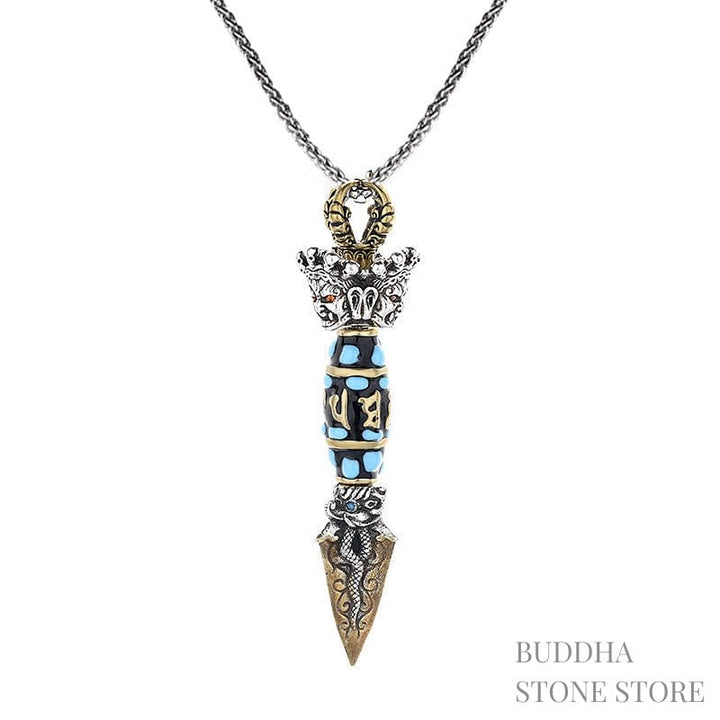 BWOOOH Tibet Om Mani Padme Hum Dzi Bead Dorje Vajra Pattern Wealth Rotatable Necklace Pendant