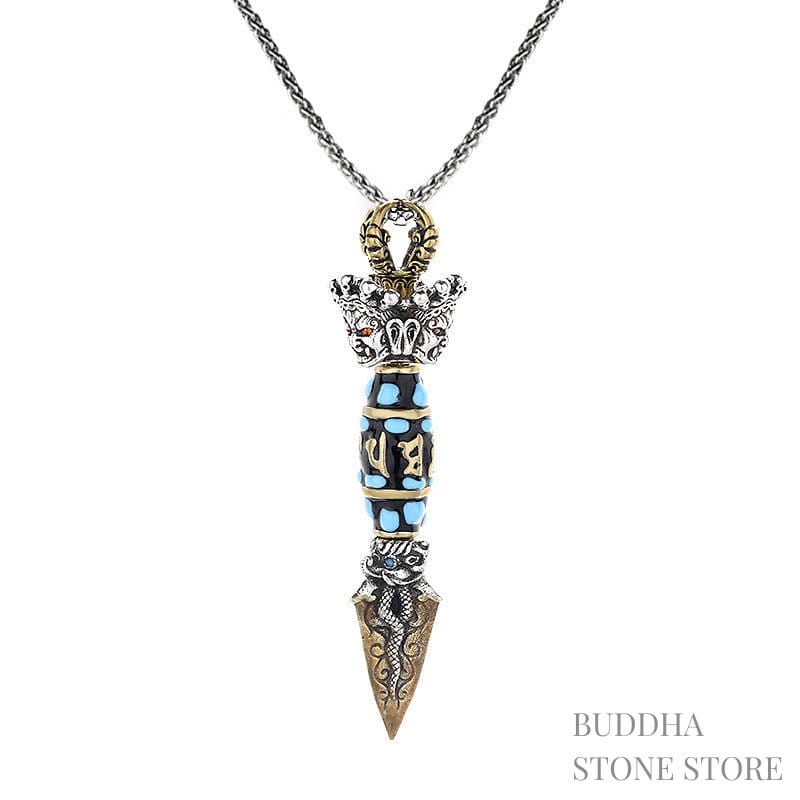 BWOOOH Tibet Om Mani Padme Hum Dzi Bead Dorje Vajra Pattern Wealth Rotatable Necklace Pendant