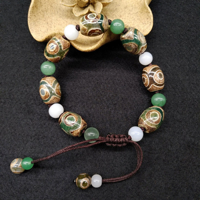 BWOOOH Tibetan Three-eyed Dzi Bead Luck Protection Braided Bracelet