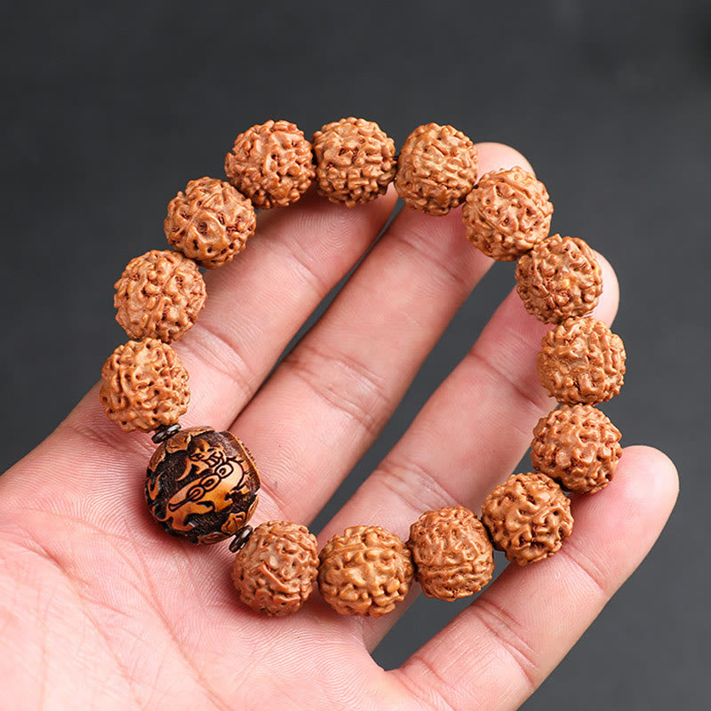 BWOOOH Tibet Rudraksha Bodhi Seed PiXiu Copper Coin Wealth Luck Bracelet | spiritual healing bracelet