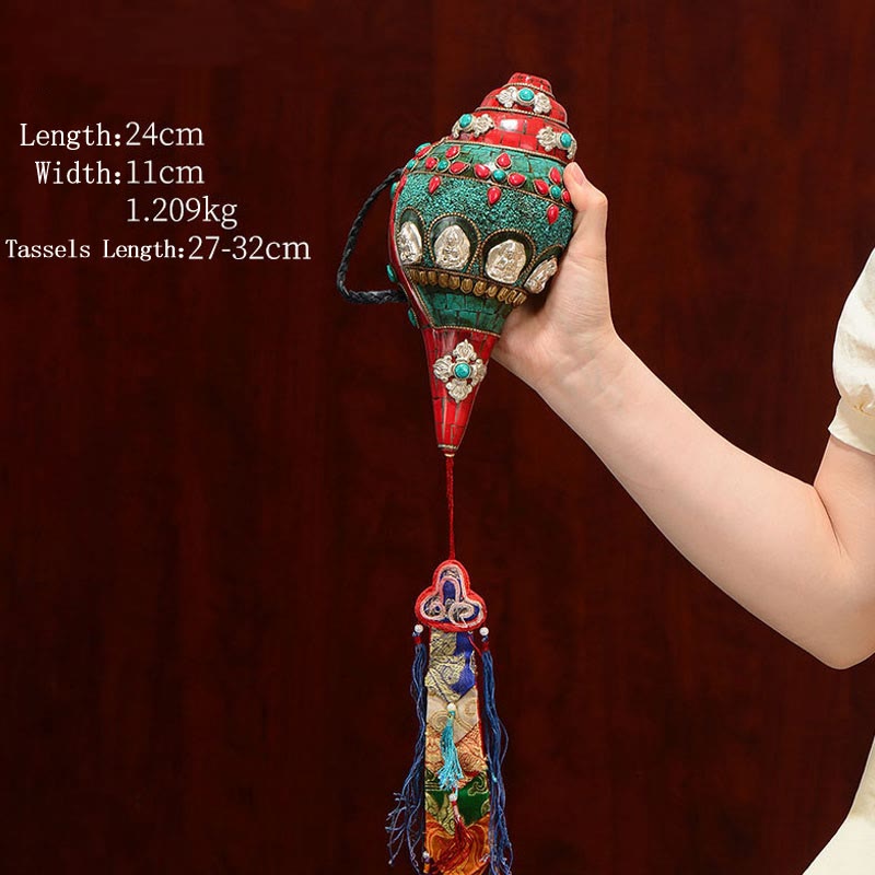 BWOOOH Tibetan Handmade Shankha Om Mani Padme Hum Buddha Avalokitesvara Turquoise Conch | Turquoise