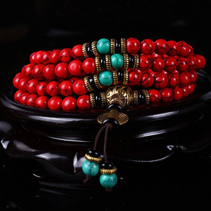BWOOOH Tibetan Mala Red Turquoise Lucky Necklace Bracelet