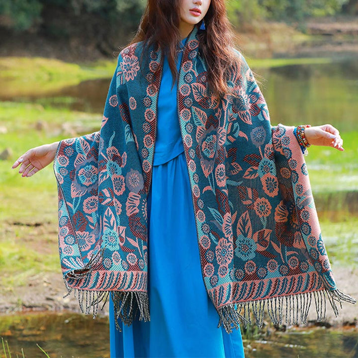 BWOOOH Tibetan Flower Floral Leaves Pattern Design Shawl 