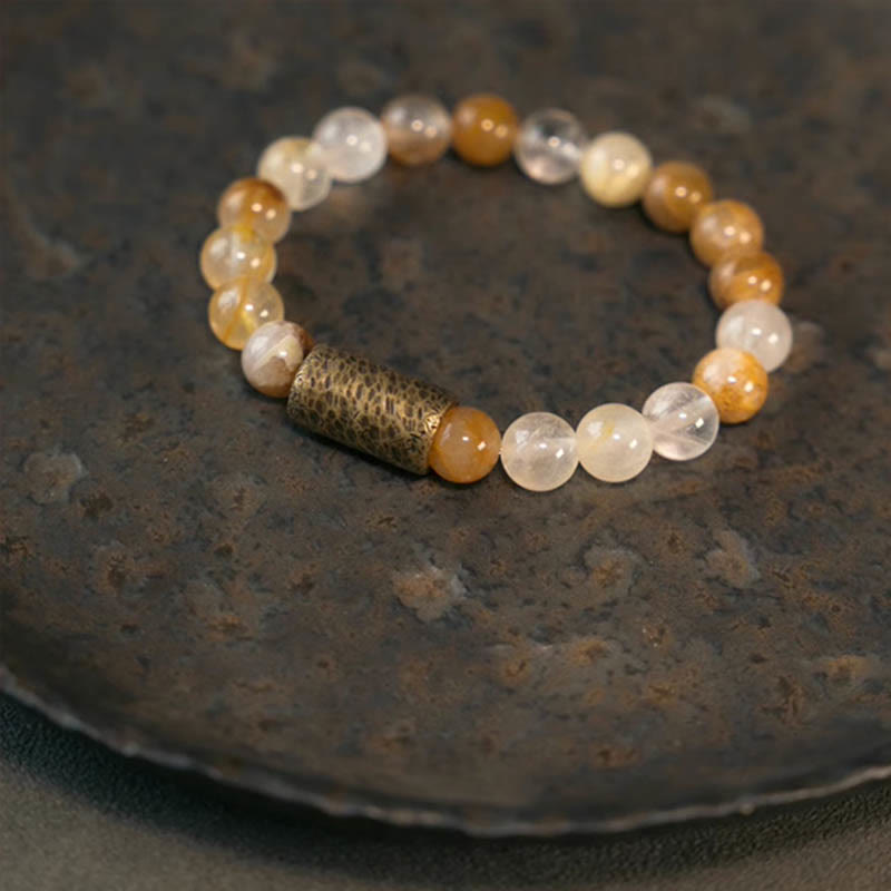 BWOOOH White Crystal Red Hematoid Quartz Gold Rutilated Quartz Purple Phantom Protection Bracelet