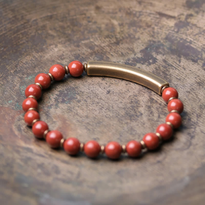 BWOOOH Red Jasper Moss Agate Black Obsidian Crystal Copper Peace Couple Bracelet