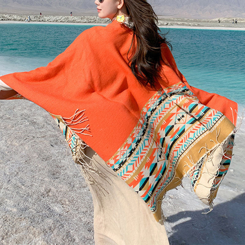 BWOOOH Tibetan Shawl Colorful Geometry Winter Cozy Travel