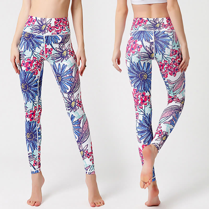 BWOOOH printed yoga leggings - Colorful Flower Petal Leaves Print Sport