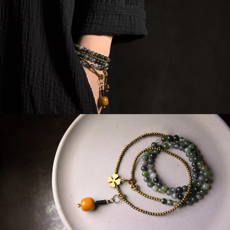 BWOOOH Moss Agate Copper Lucky Multilayer Bracelet