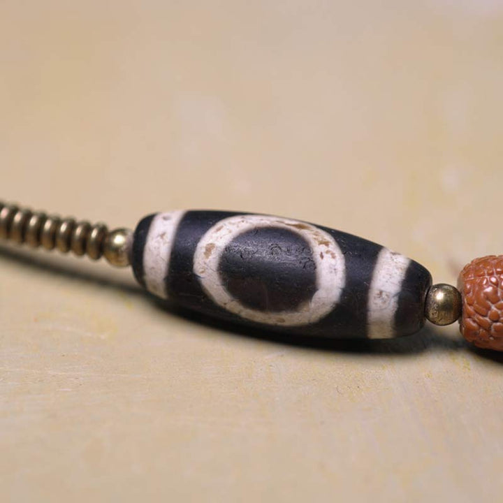BWOOOH 108 Mala Rudraksha Beads Bodhi Seed Dzi Bead Luck Auspiciousness Tassel Bracelet