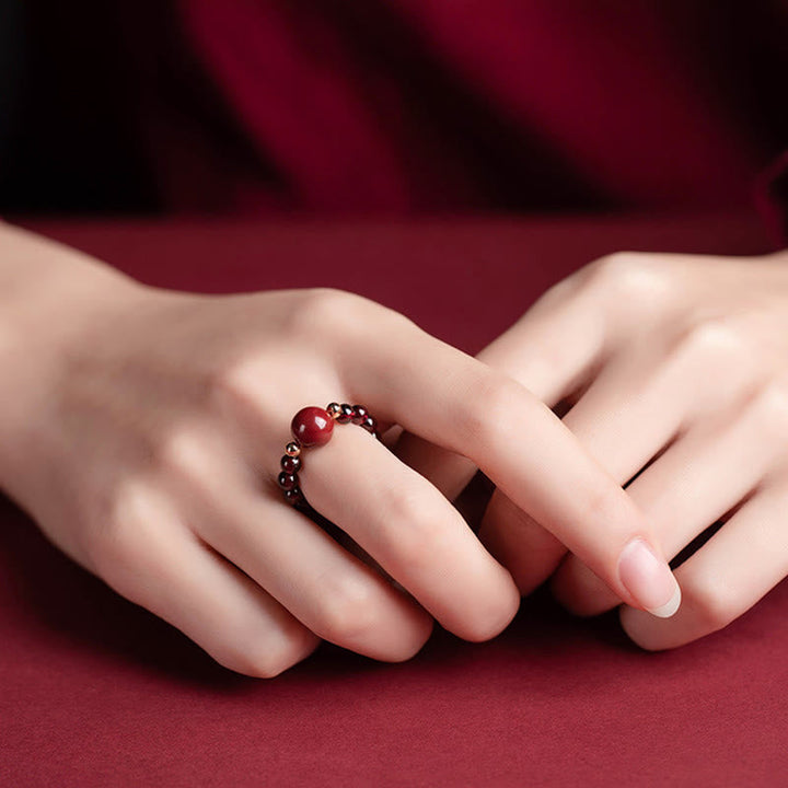 BWOOOH Garnet Cinnabar Lucky Bead PiXiu Om Mani Padme Hum Rose Protection Ring