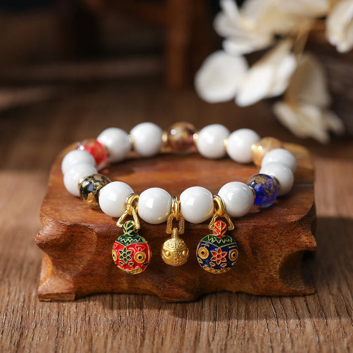 BWOOOH Gold Swallowing Beast Family Charm Liuli Glass Colorful Porcelain Bead Luck Bracelet